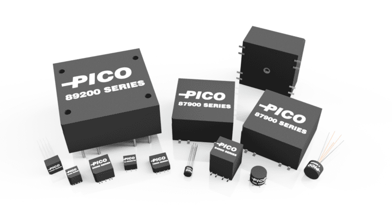 A collection of PICO electronic components, including different series and sizes, displayed on a white background.